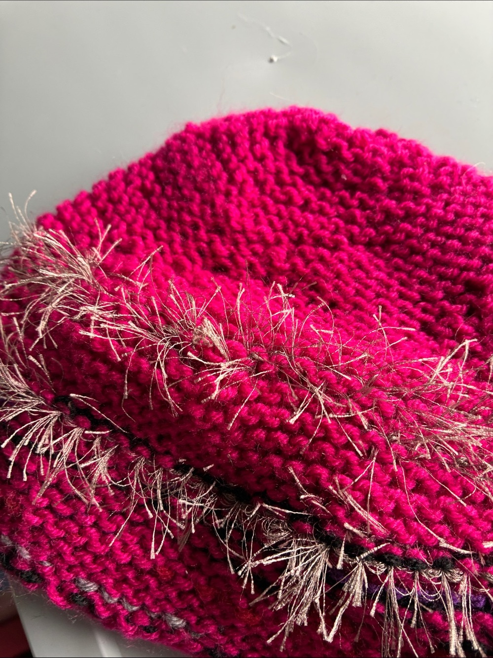Fuchsia Knit Kids Beanie with Metallic Trim
